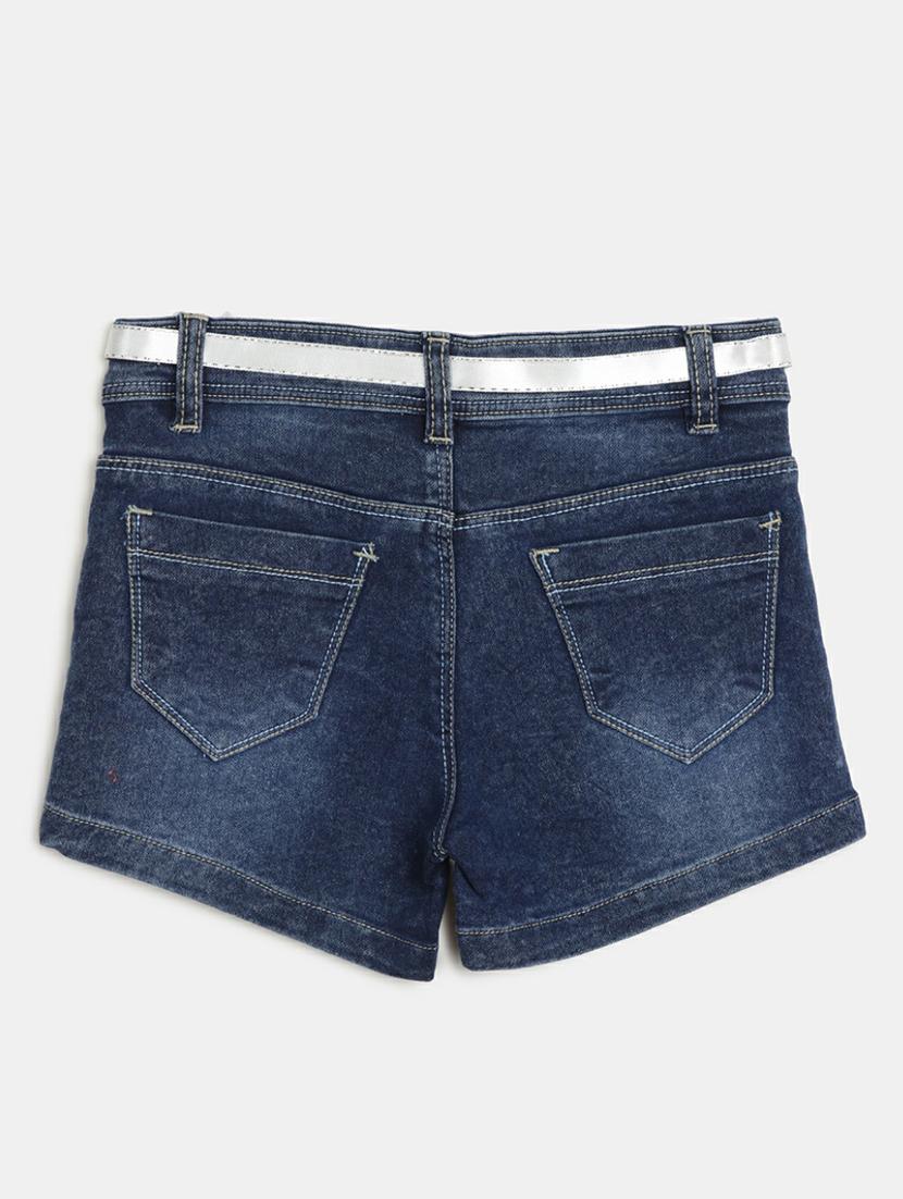 girls blue solid denim shorts - 20318047 - Standard Image - 1
