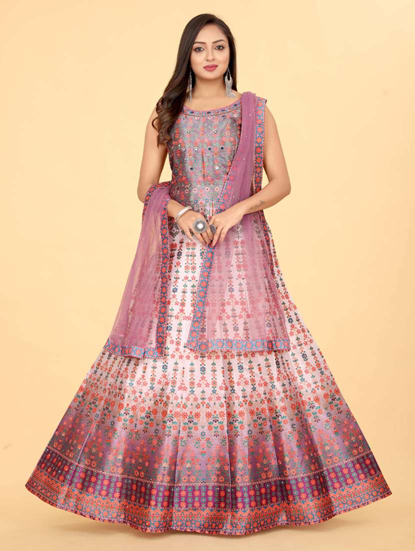 printed silk stitched anarkali gown with dupatta  - 20318197 -  Standard Image - 1