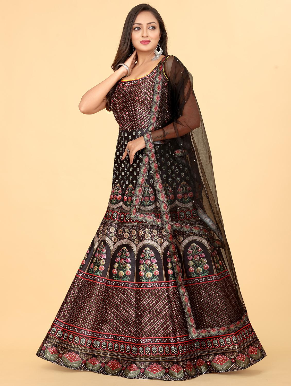 coffee brown silk flared gown - 20318213 - Standard Image - 1