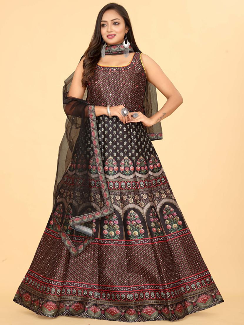 cofee brown silk flared gown - 20318214 -  Standard Image - 1
