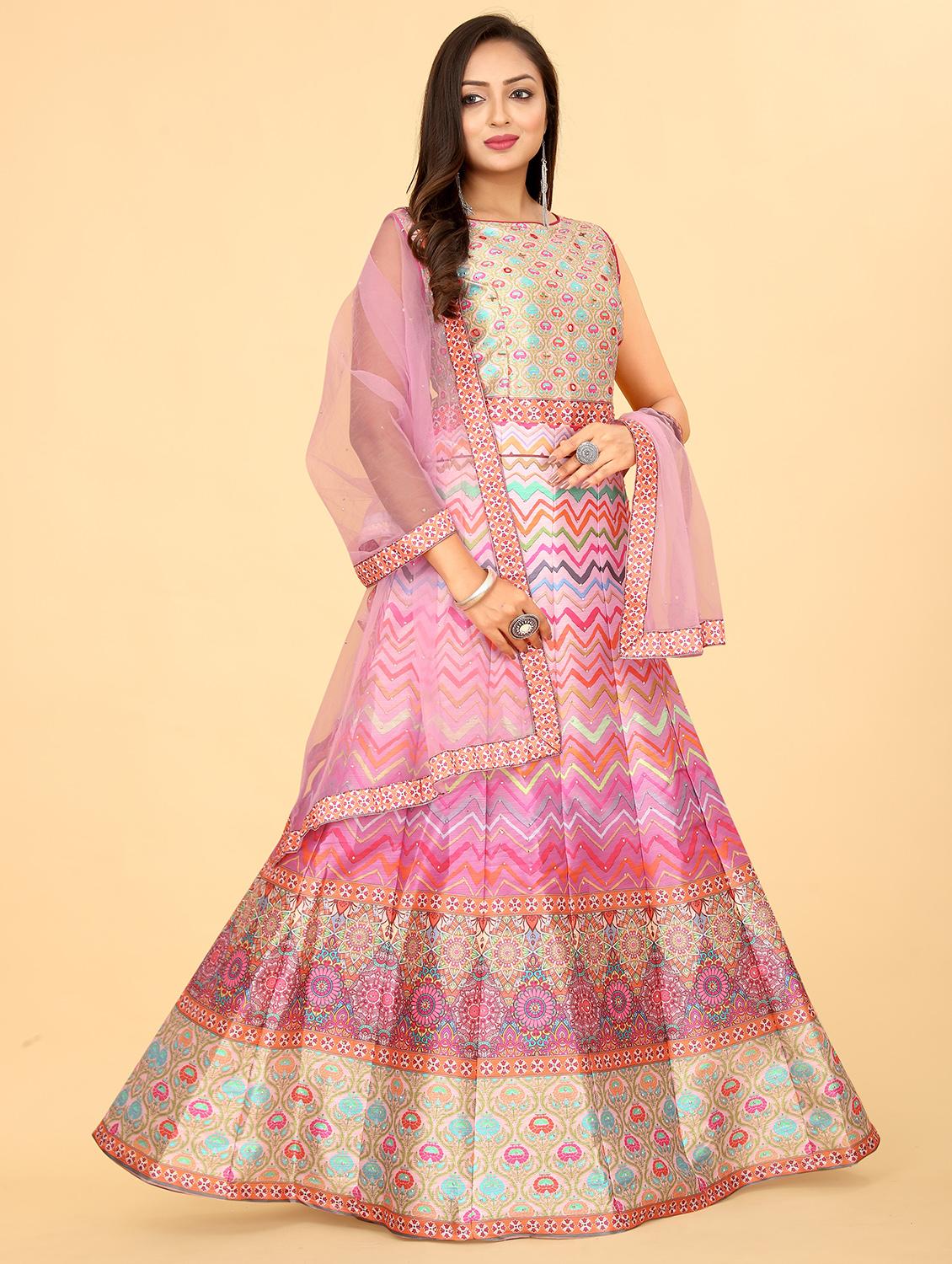 pink silk flared gown - 20318215 - Standard Image - 1