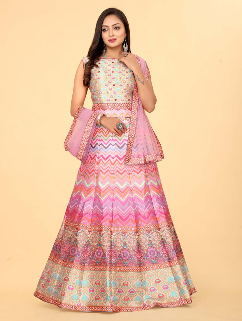 pink silk flared gown - 20318216 -  Standard Image - 1