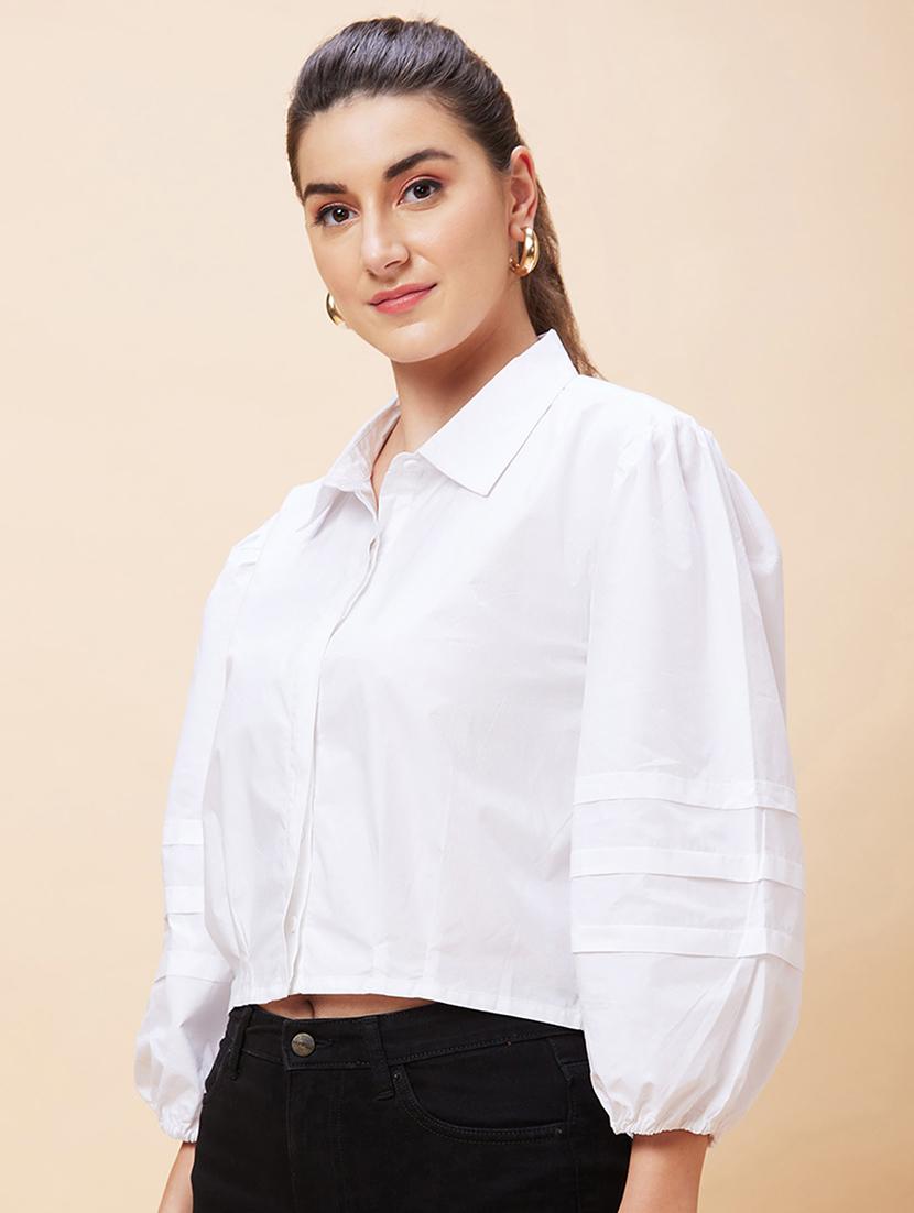 women white cotton shirt style top - 20318628 -  Standard Image - 1