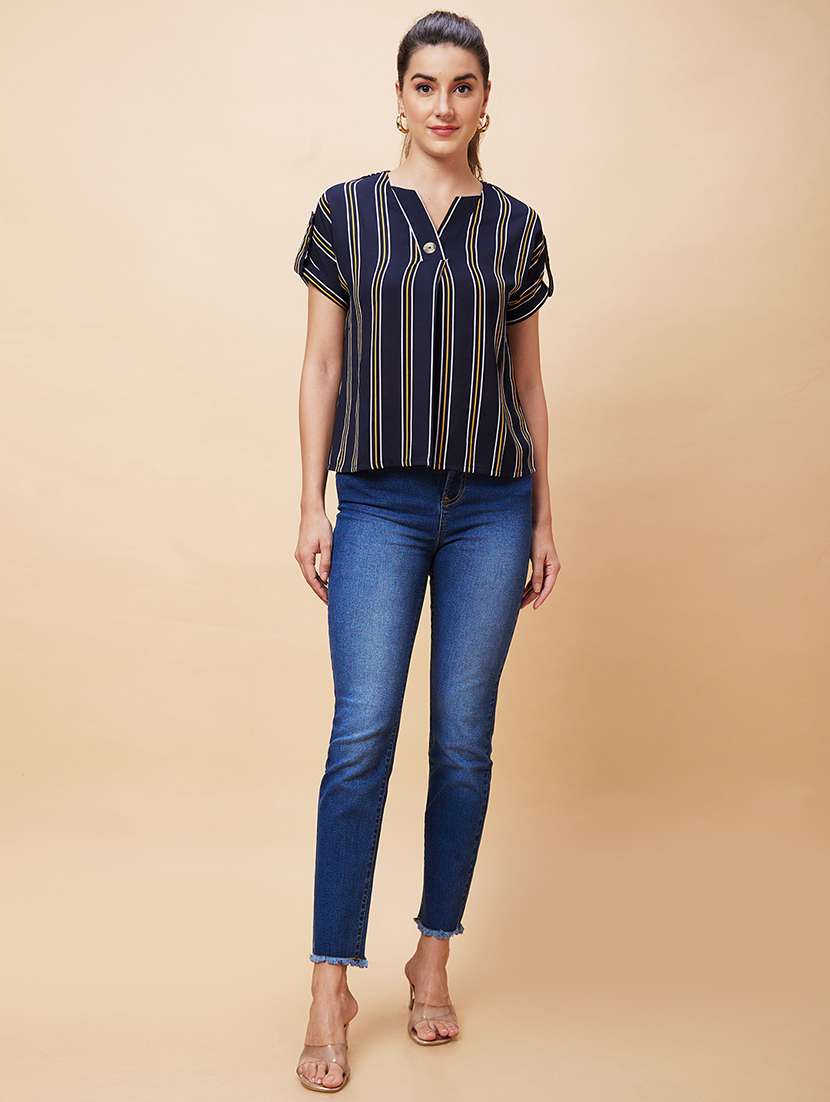 women navy blue polyester regular top - 20318630 -  Standard Image - 4