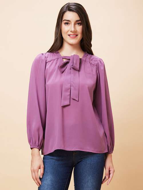 women purple polyester regular top - 20318631 -  Standard Image - 0