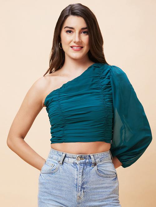 women green polyester crop top - 20318636 - Standard Image - 0