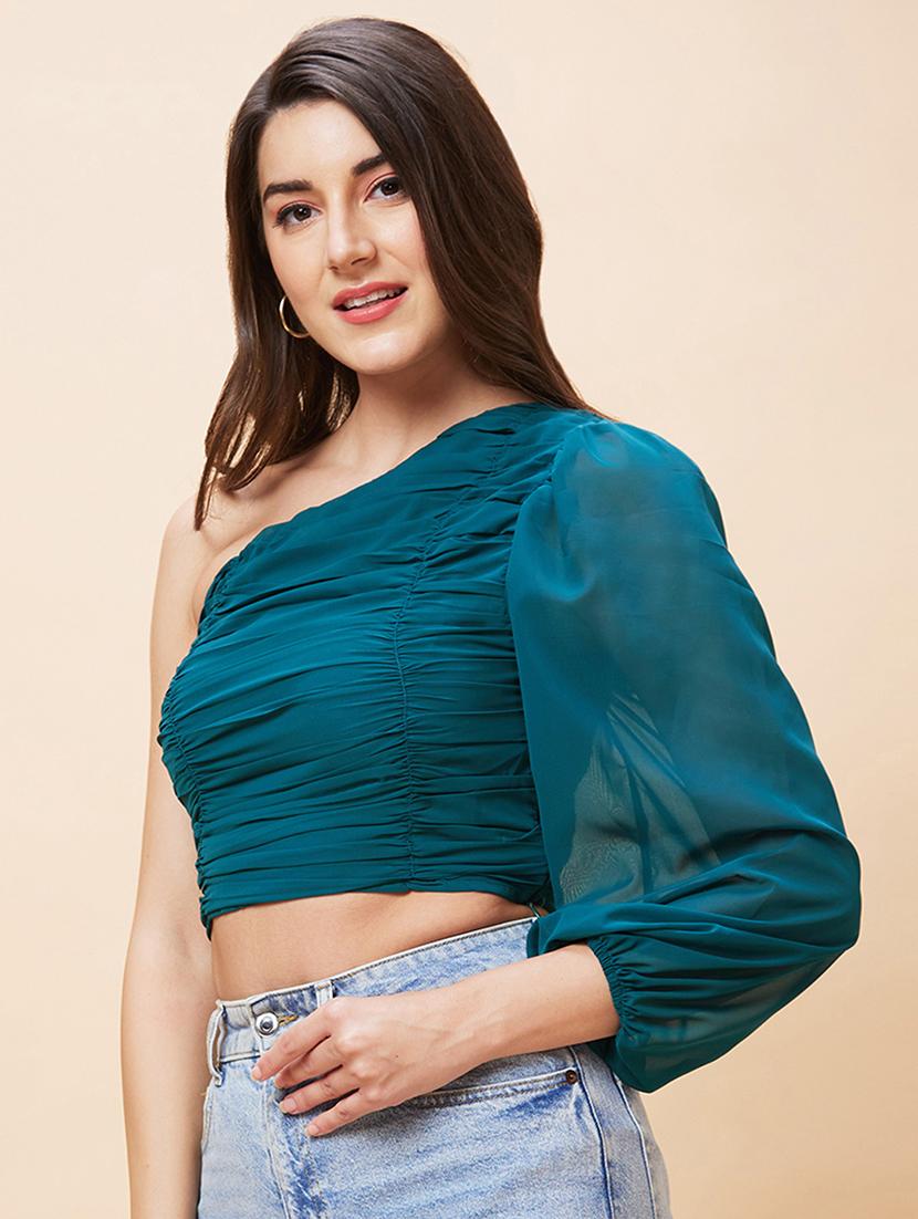 women green polyester crop top - 20318636 -  Standard Image - 1