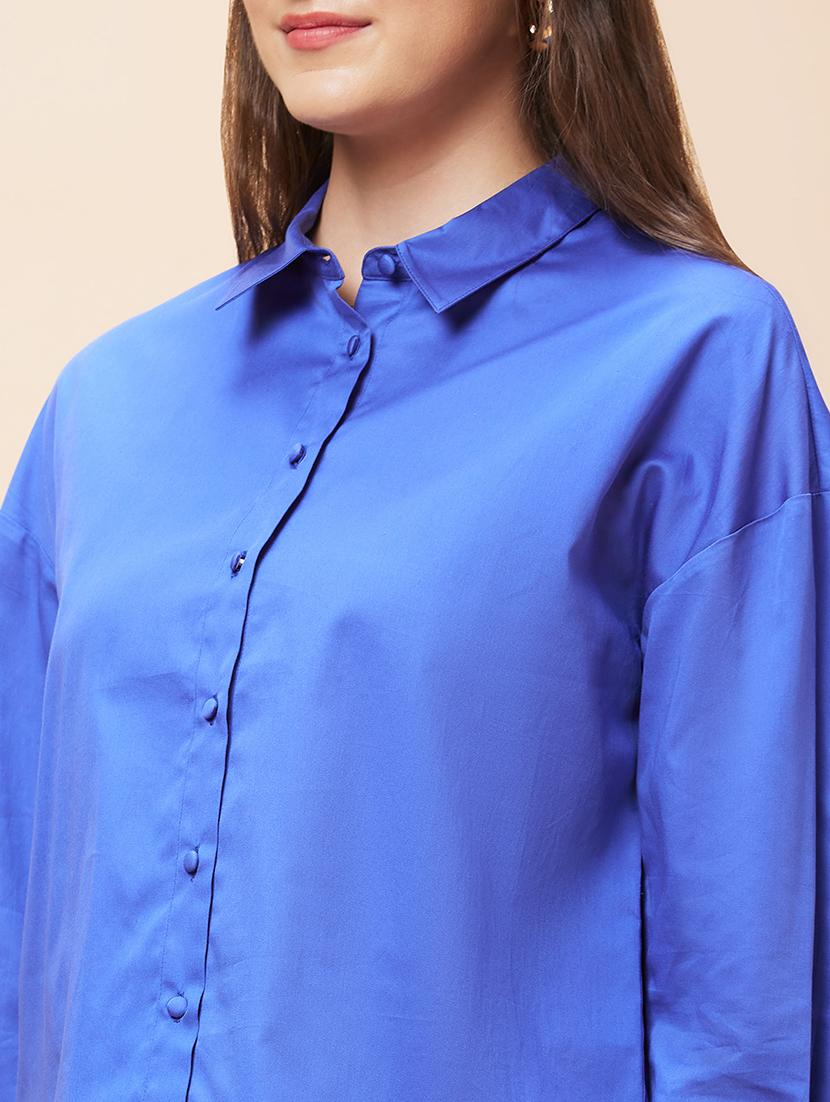 women blue cotton regular shirt - 20318637 - Standard Image - 6