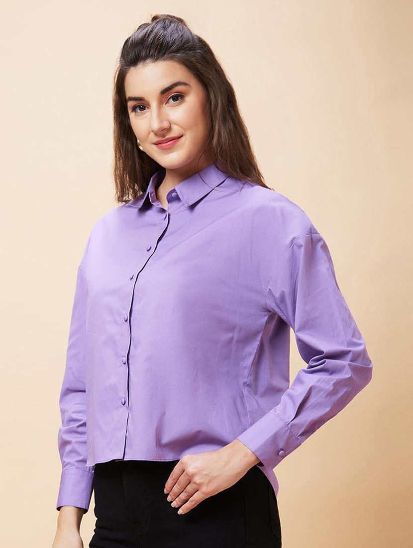 women lavender cotton regular shirt - 20318638 -  Standard Image - 1