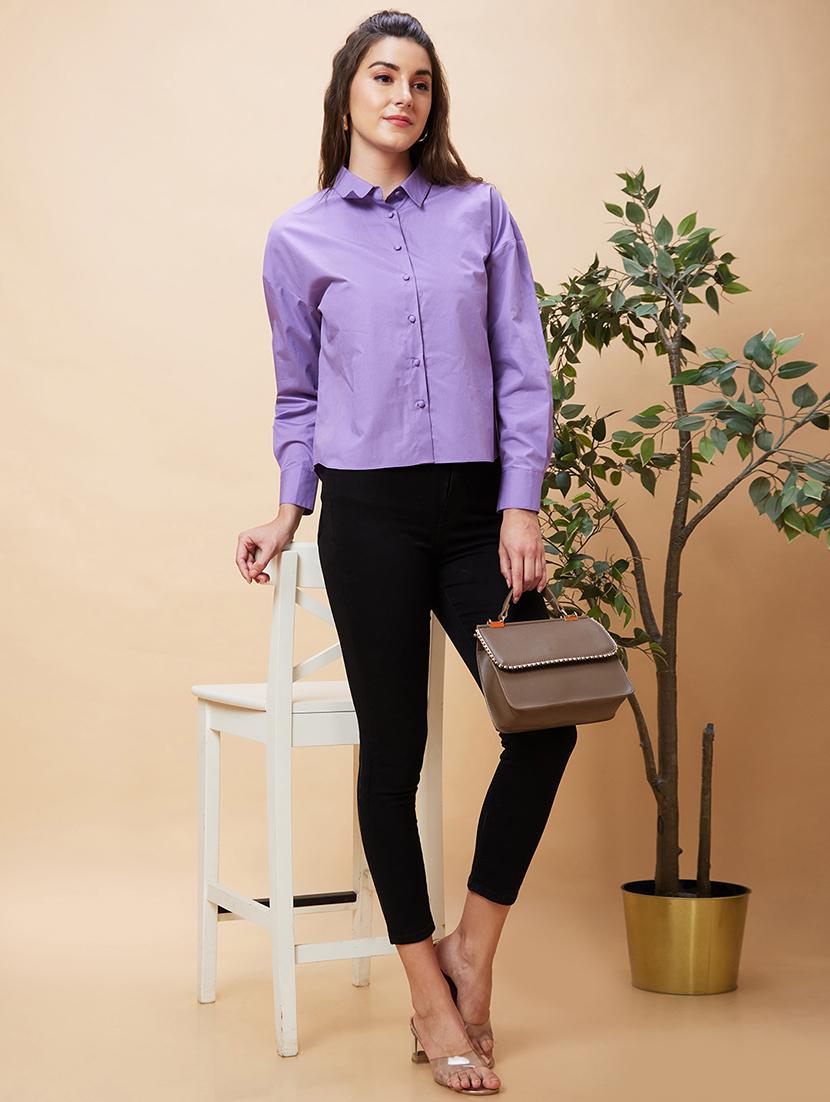 women lavender cotton regular shirt - 20318638 - Standard Image - 4