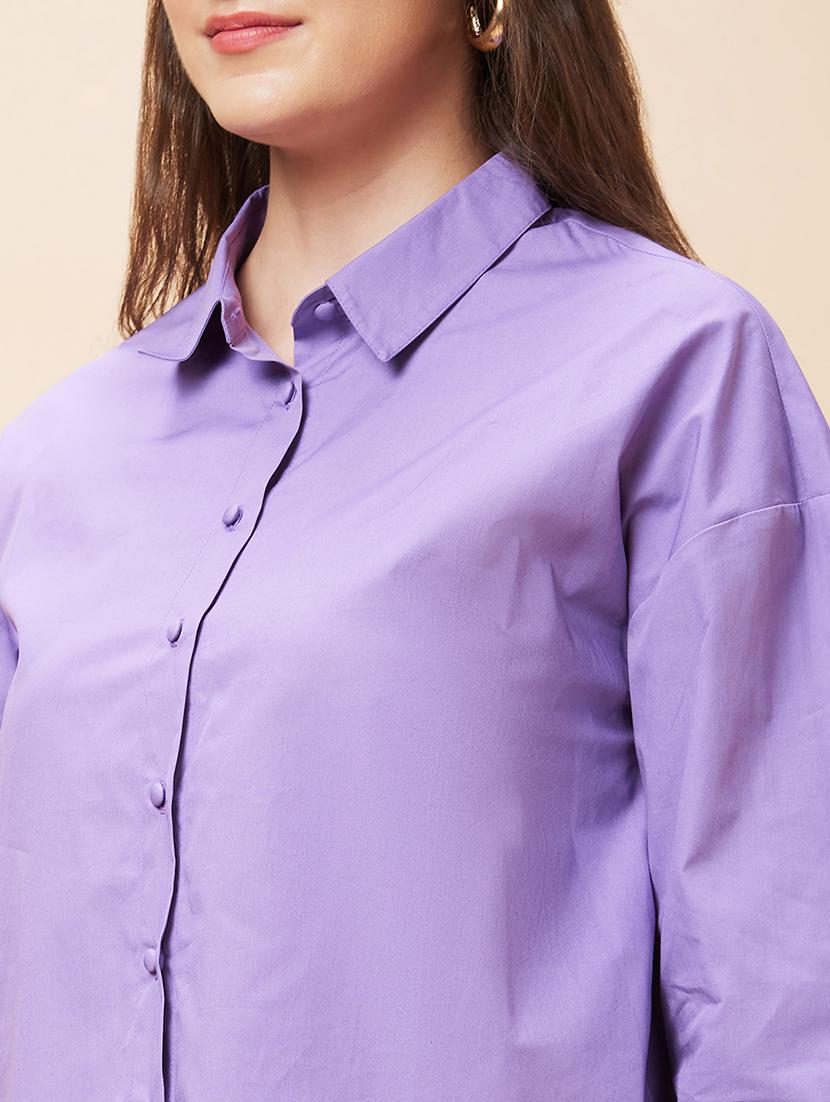women lavender cotton regular shirt - 20318638 - Standard Image - 6