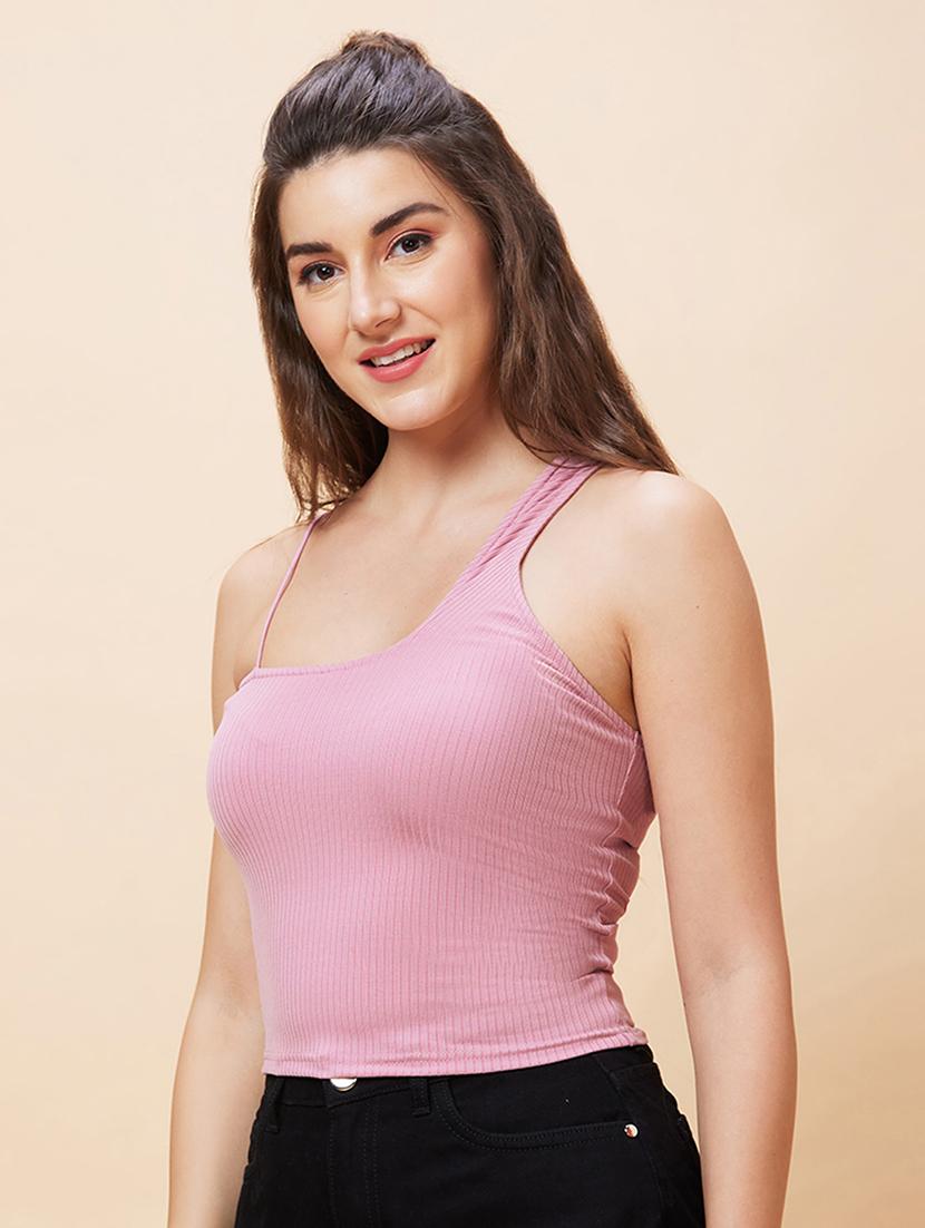 women pink cotton crop top - 20318641 - Standard Image - 1