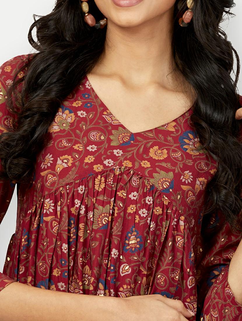 women maroon floral v-neck co-ord sets - 20318816 - Standard Image - 4
