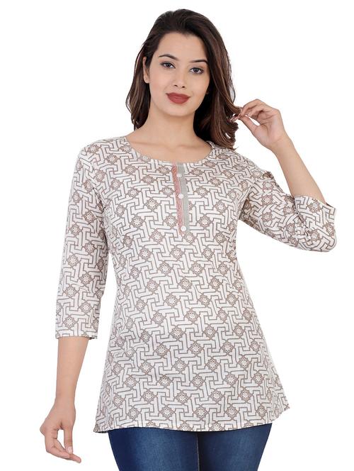 white printed round neck a-line tunic - 20319330 - Standard Image - 0