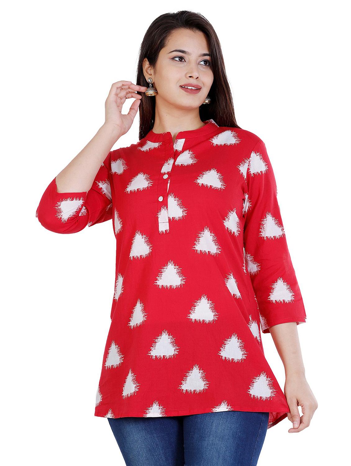 red printed a-line tunic - 20319332 - Zoom Image - 0