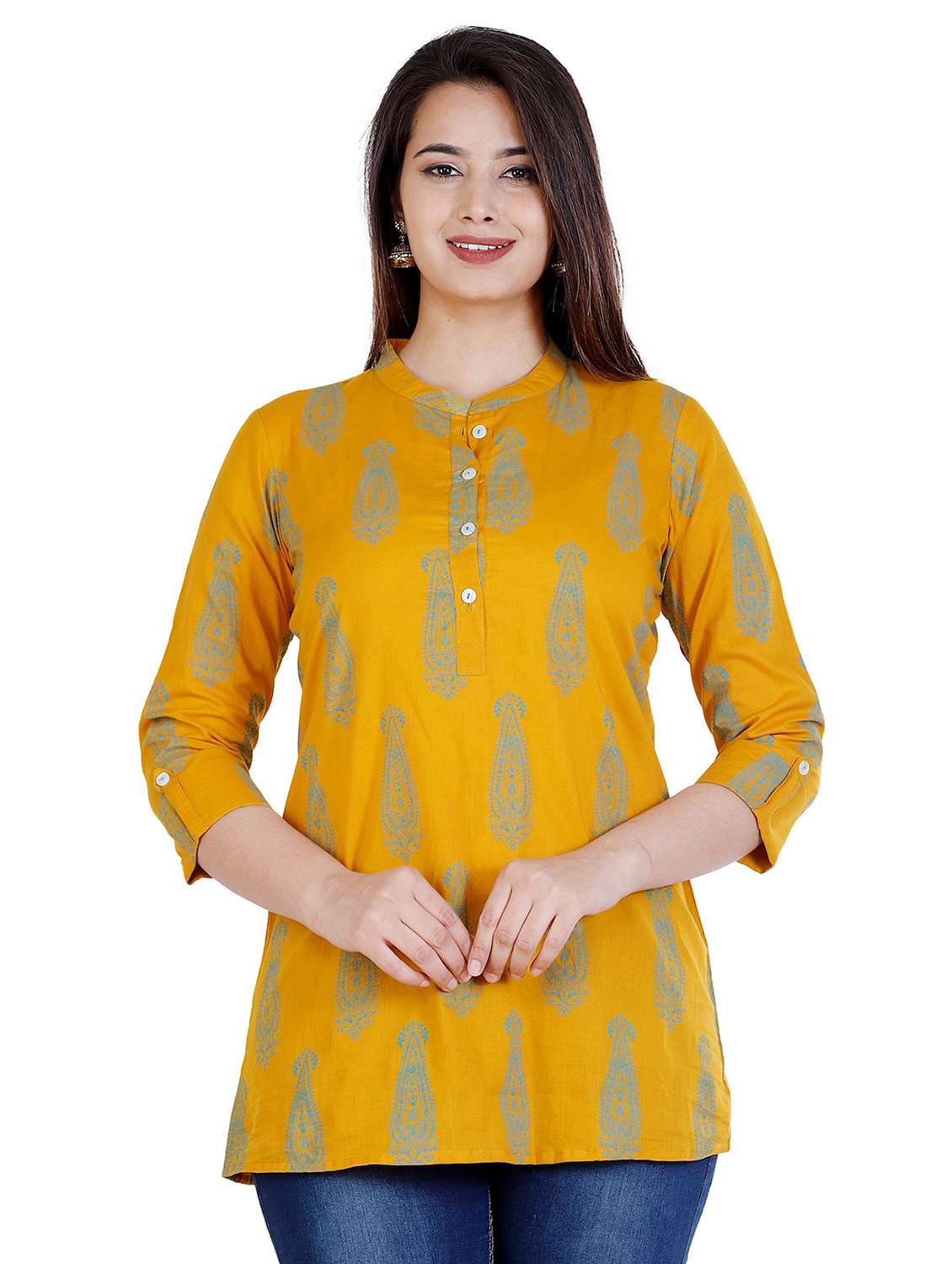 yellow printed a-line tunic