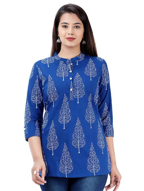 blue printed regular tunic - 20319351 -  Standard Image - 0