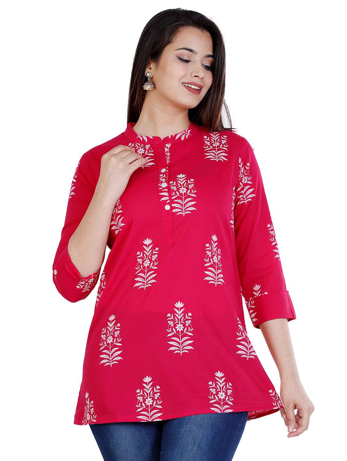 pink floral printed regular top