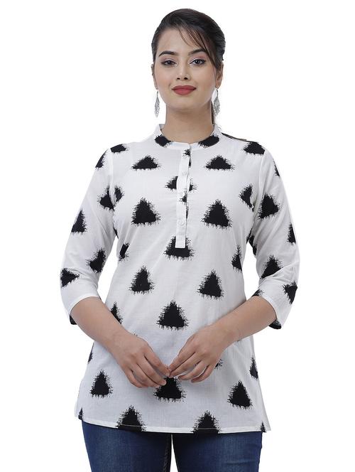 white geometric printed regular top - 20319355 - Standard Image - 0