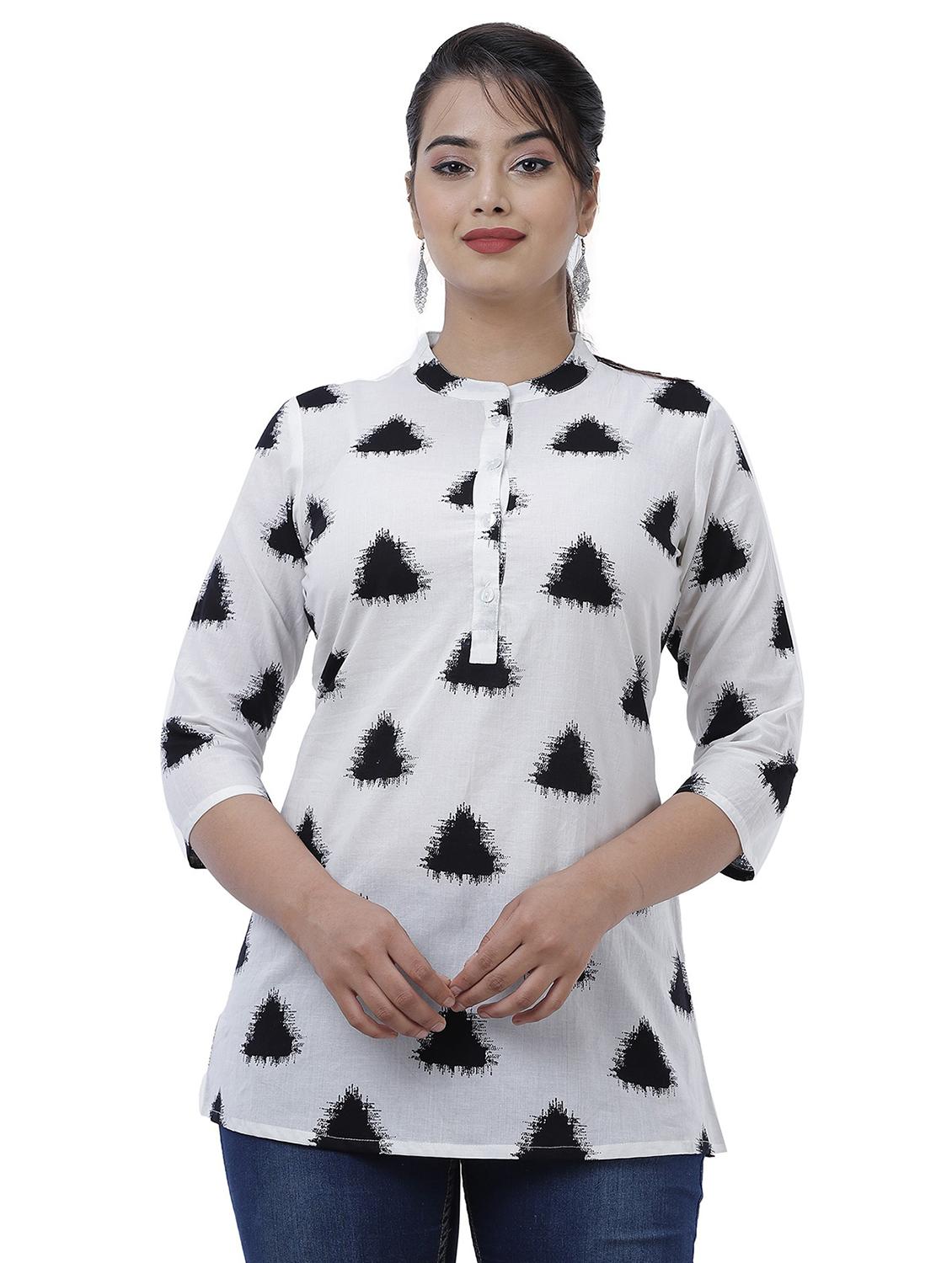 white geometric printed regular top - 20319355 - Zoom Image - 0
