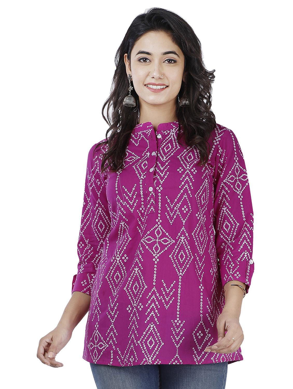 purple bandhani printed regular top - 20319373 - Zoom Image - 0