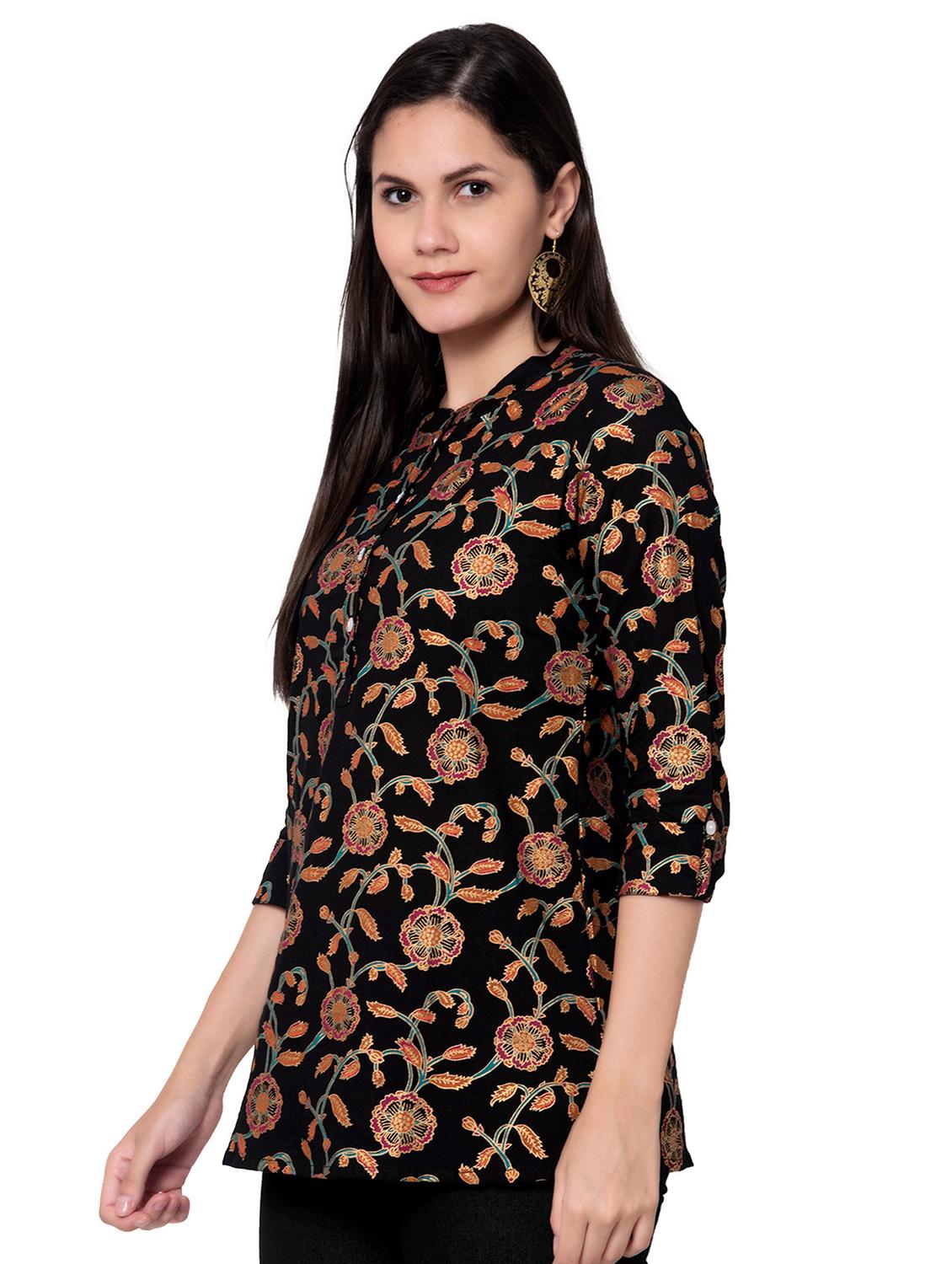 black floral printed regular top - 20319378 -  Standard Image - 1