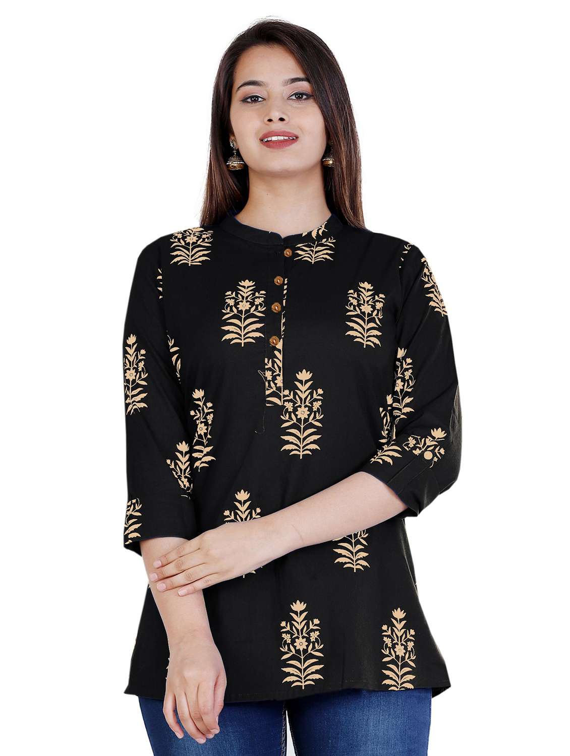 black floral print a-line tunic