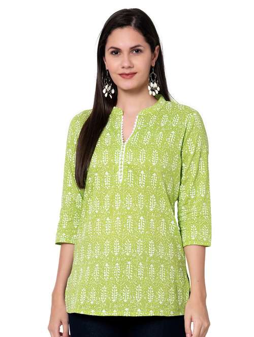 lime printed regular tunic - 20319383 - Standard Image - 0