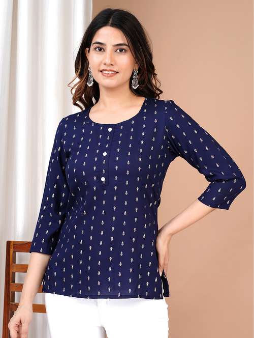navy blue printed regular top - 20319403 -  Standard Image - 0