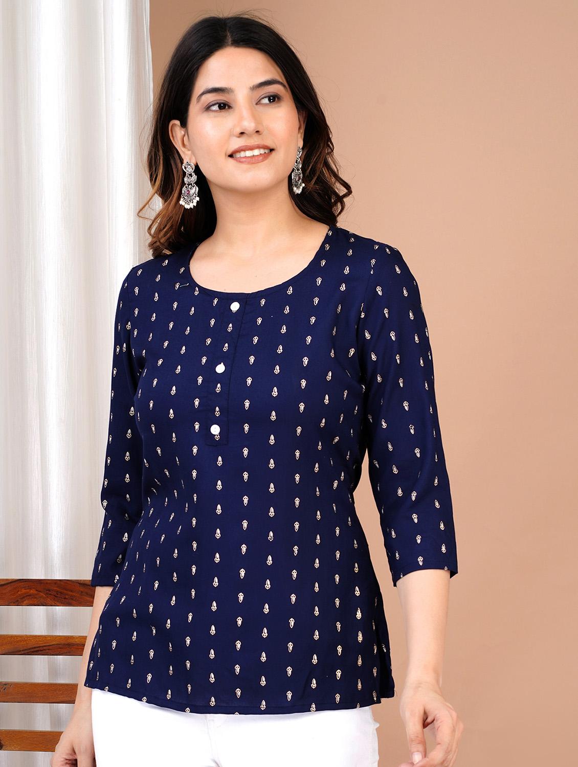 navy blue printed regular top - 20319403 - Standard Image - 1