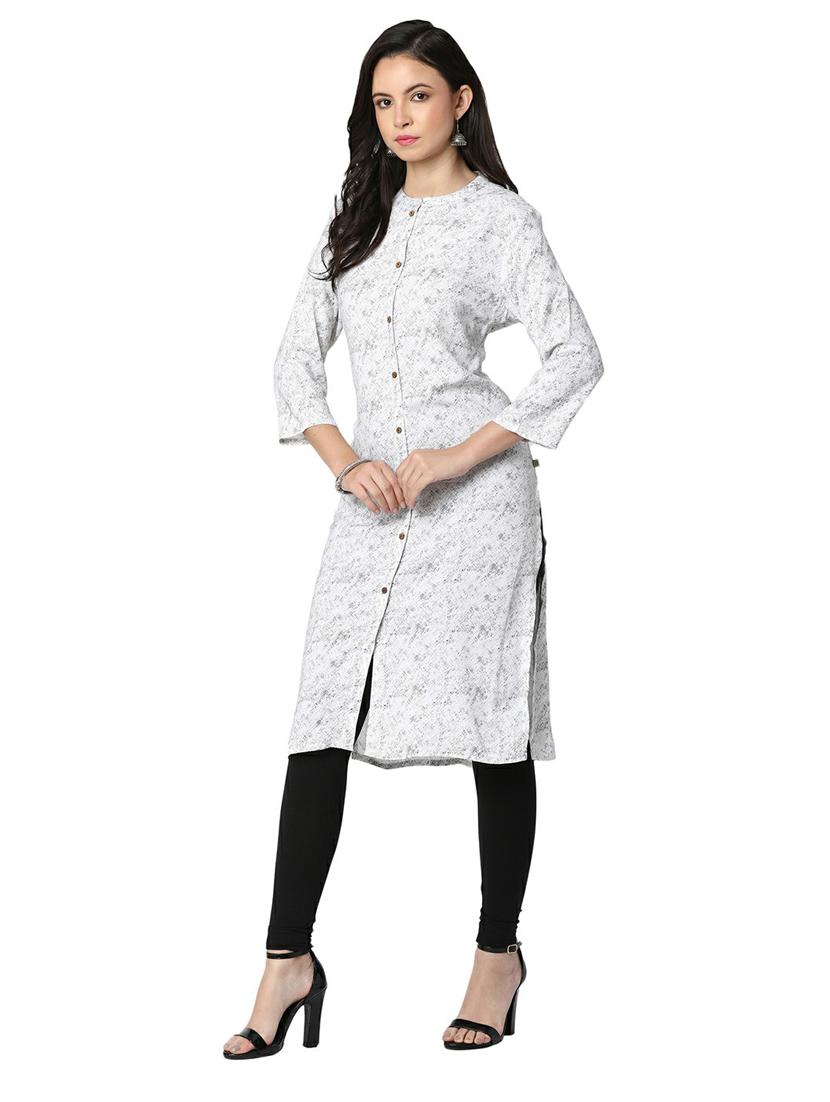 women white round neck straight kurta - 20319655 - Standard Image - 1