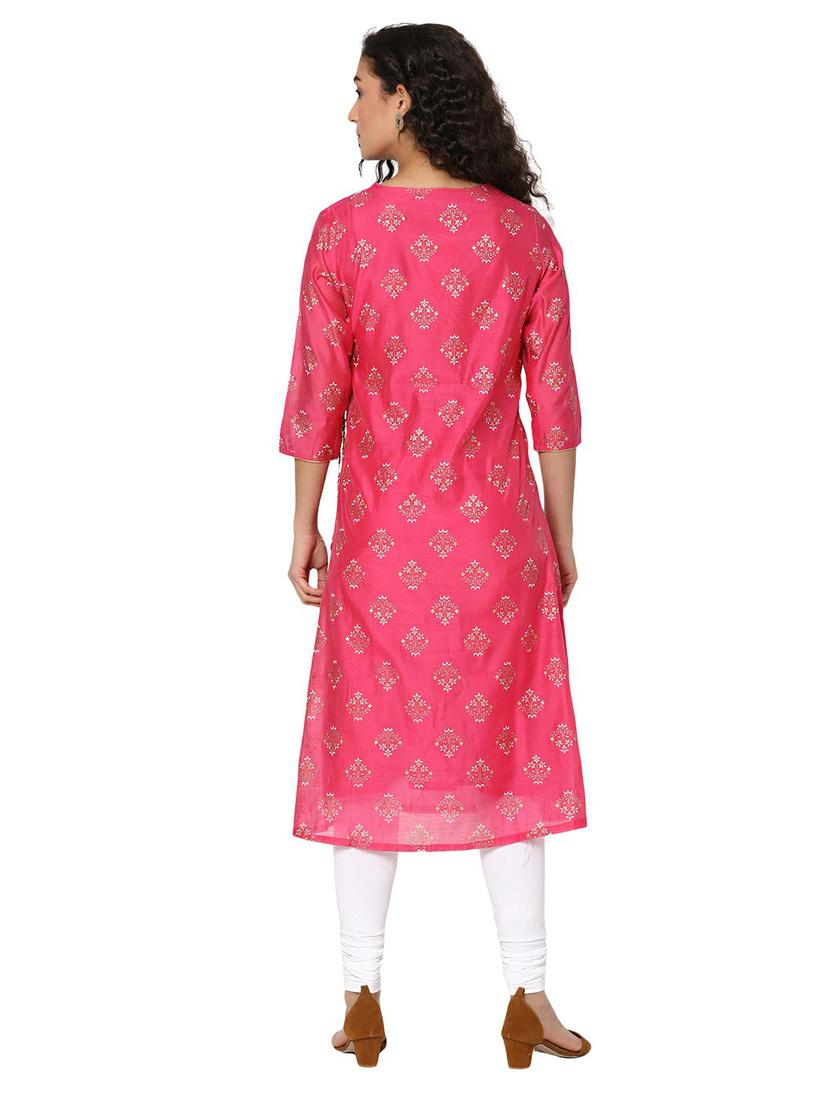 pink three quarter sleeve a-line kurta - 20319676 - Standard Image - 4