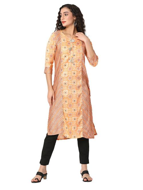 women orange round neck straight kurta - 20319700 -  Standard Image - 0