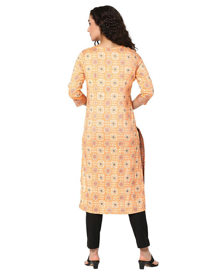 women orange round neck straight kurta - 20319700 - Standard Image - 4