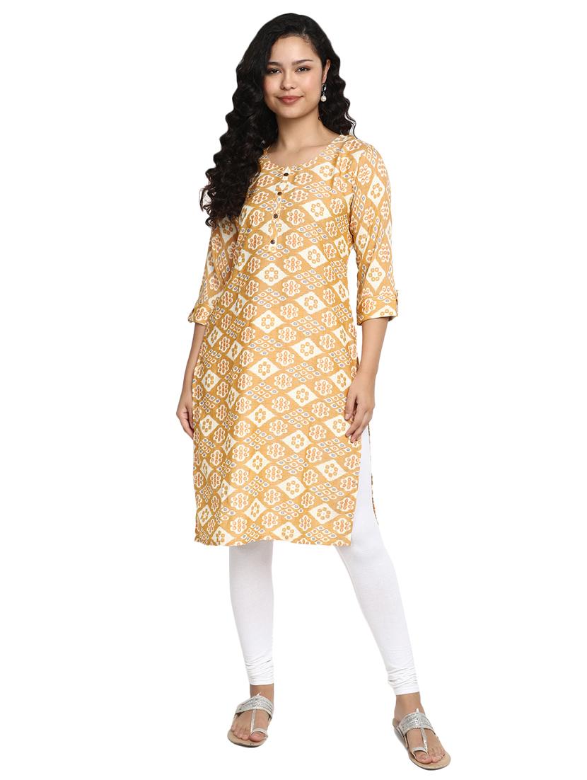 women gold color rayon a-line kurta - 20319701 - Standard Image - 1