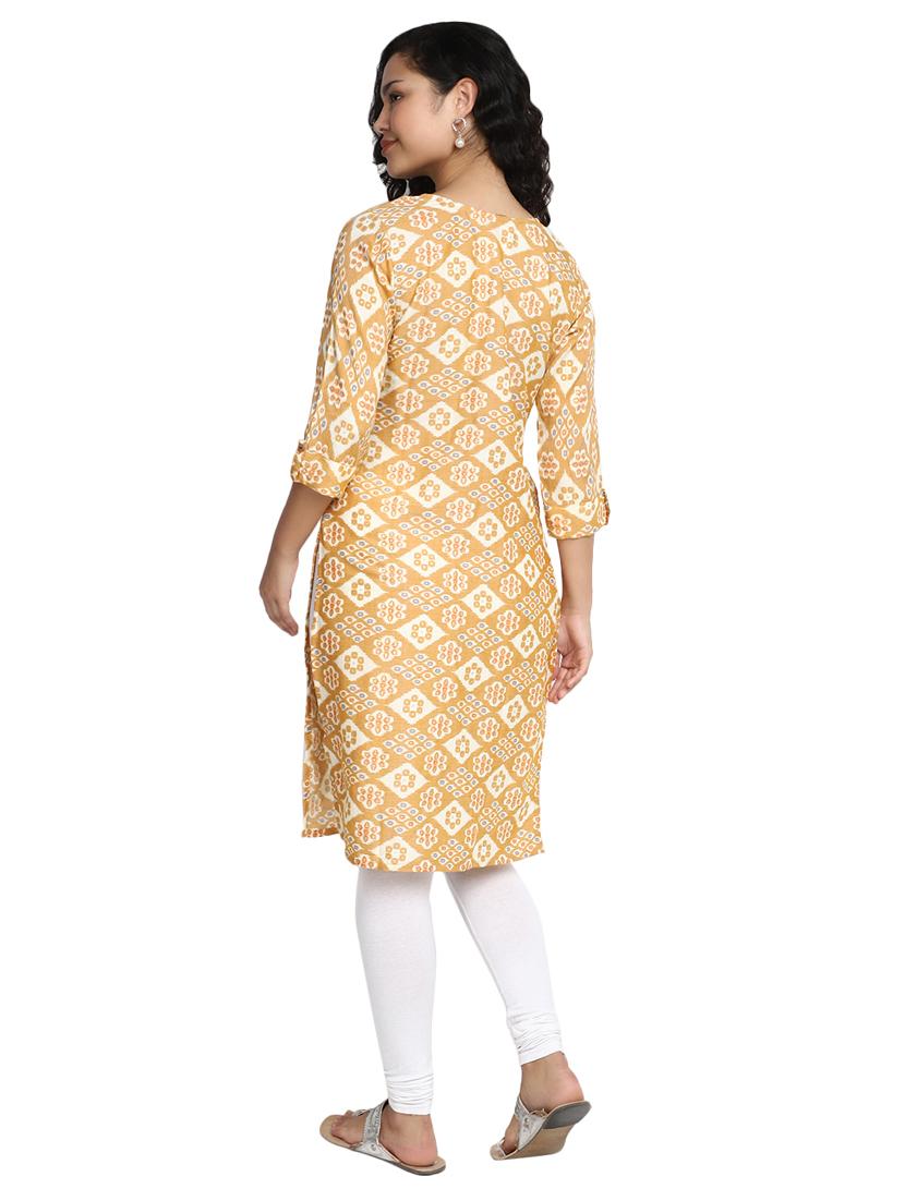 women gold color rayon a-line kurta - 20319701 - Standard Image - 4