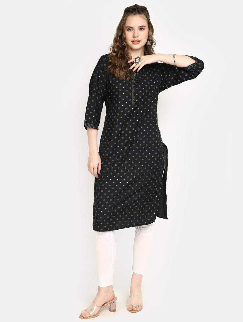 foil printed polka dots straight kurta  - 20319758 -  Standard Image - 1