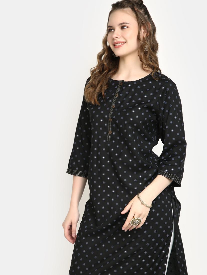 foil printed polka dots straight kurta - 20319758 - Standard Image - 4