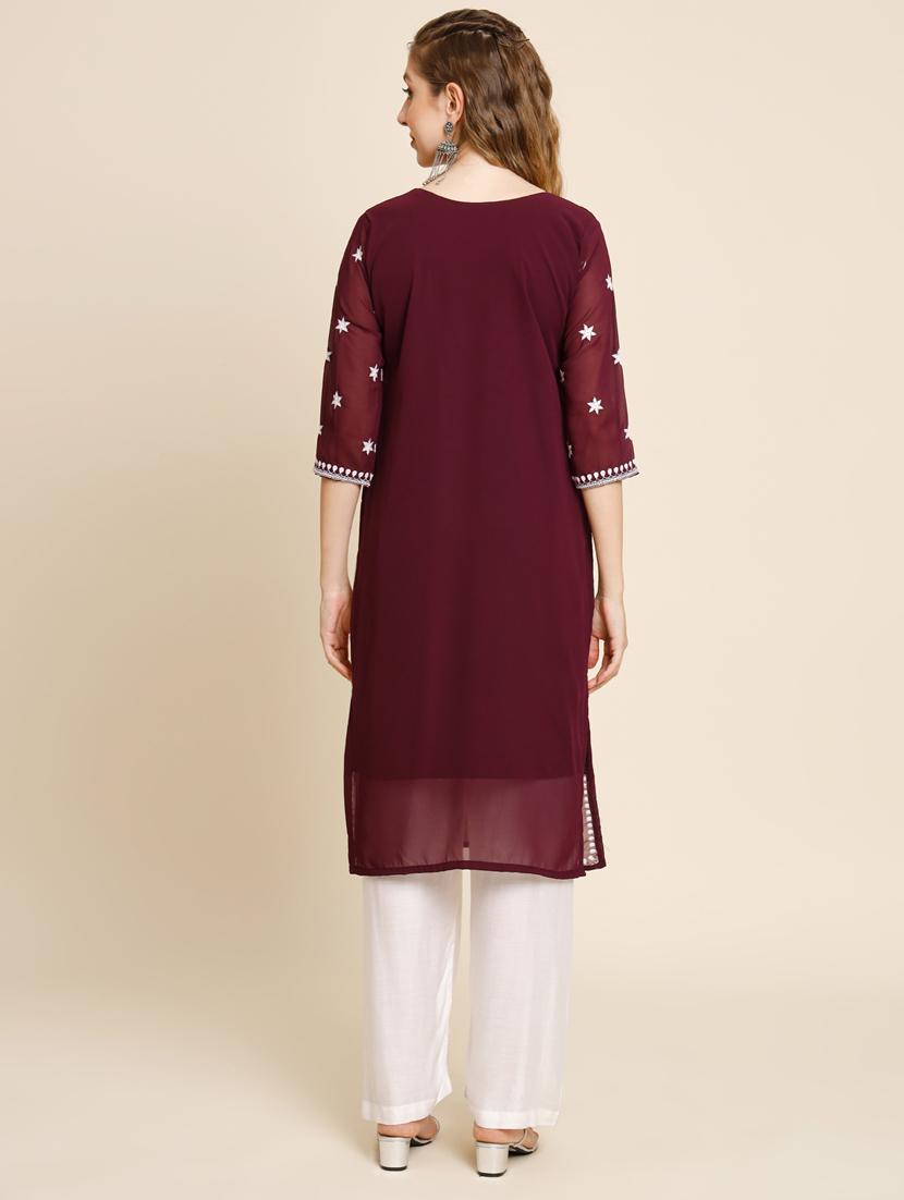 maroon colored straight kurta - 20320544 - Standard Image - 4