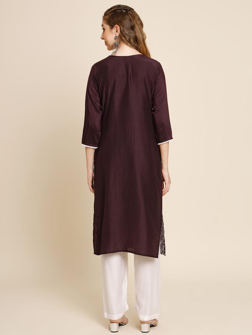 brown colored straight kurta - 20320579 -  Standard Image - 1