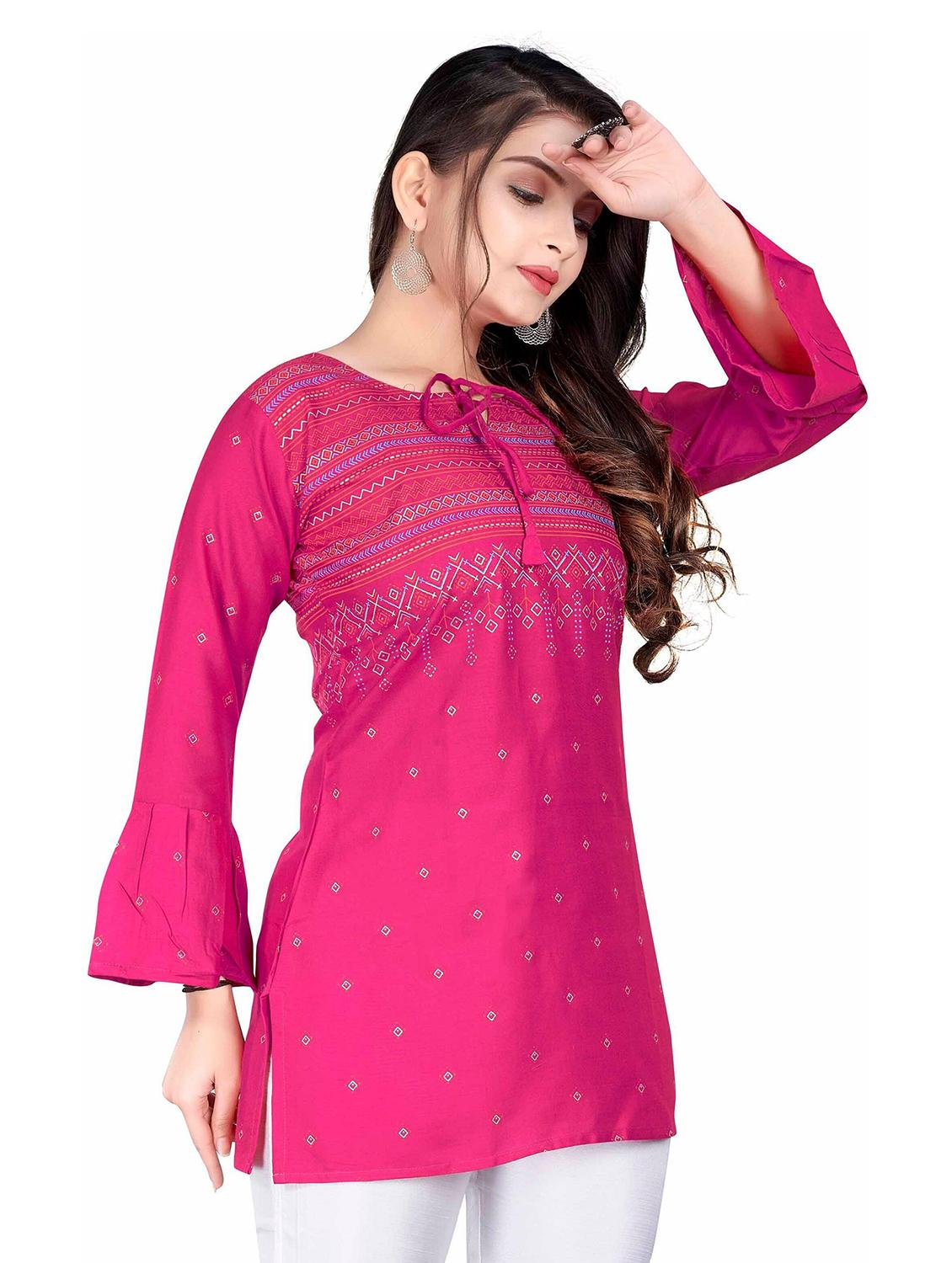 pink printed bell sleeves a-line tunic - 20321284 - Standard Image - 1