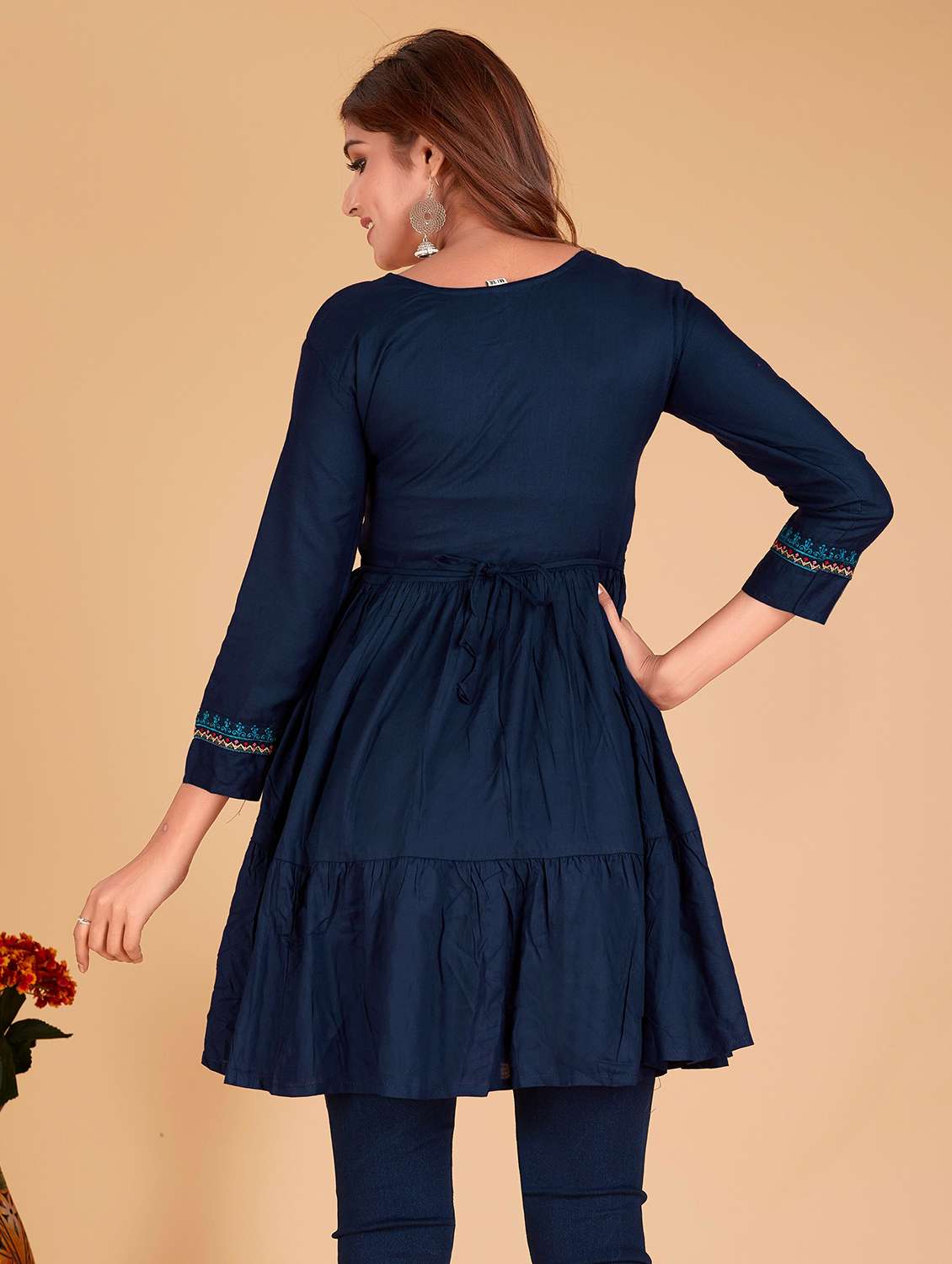 navy blue solid with work flared tunic - 20321288 - Standard Image - 1