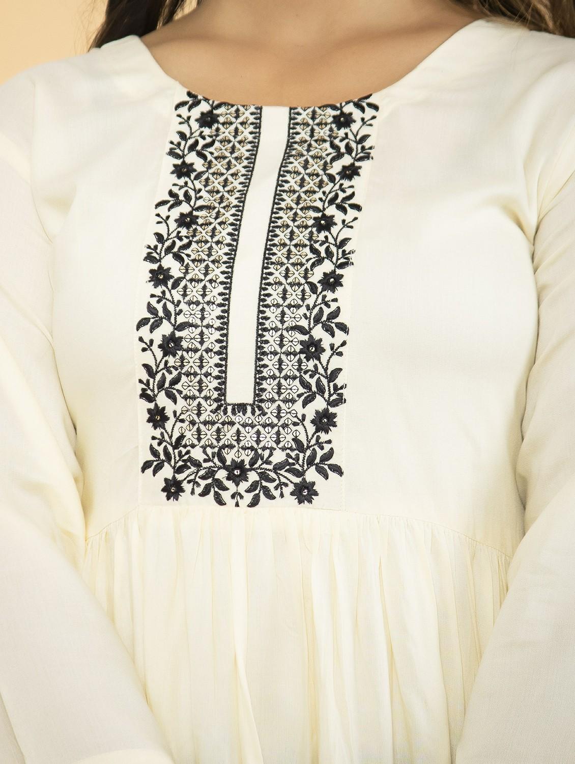 off white solid with work flared tunic - 20321291 - Standard Image - 4