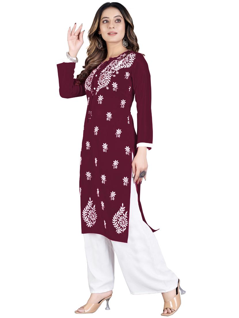 chikankari work straight kurta with palazzo - 20321360 - Standard Image - 1