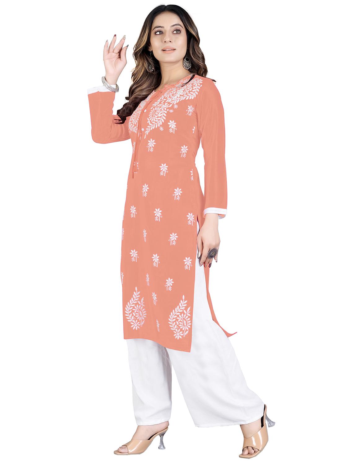 chikankari work straight kurta and palazzo set - 20321361 -  Standard Image - 1