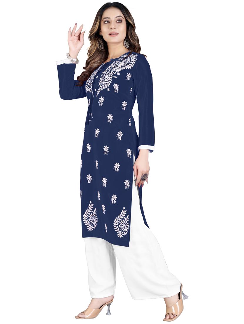 chikankari work straight kurta with palazzo - 20321362 -  Standard Image - 1