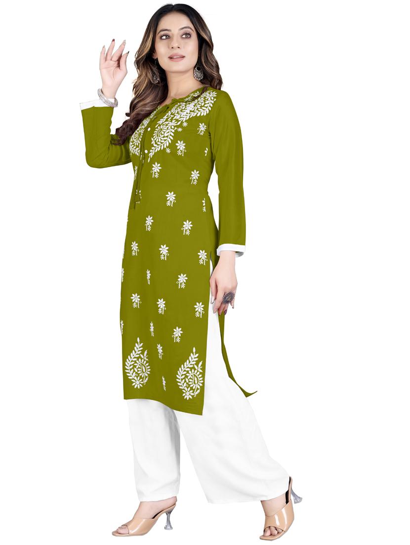 chikankari work straight kurta with palazzo - 20321363 - Standard Image - 1