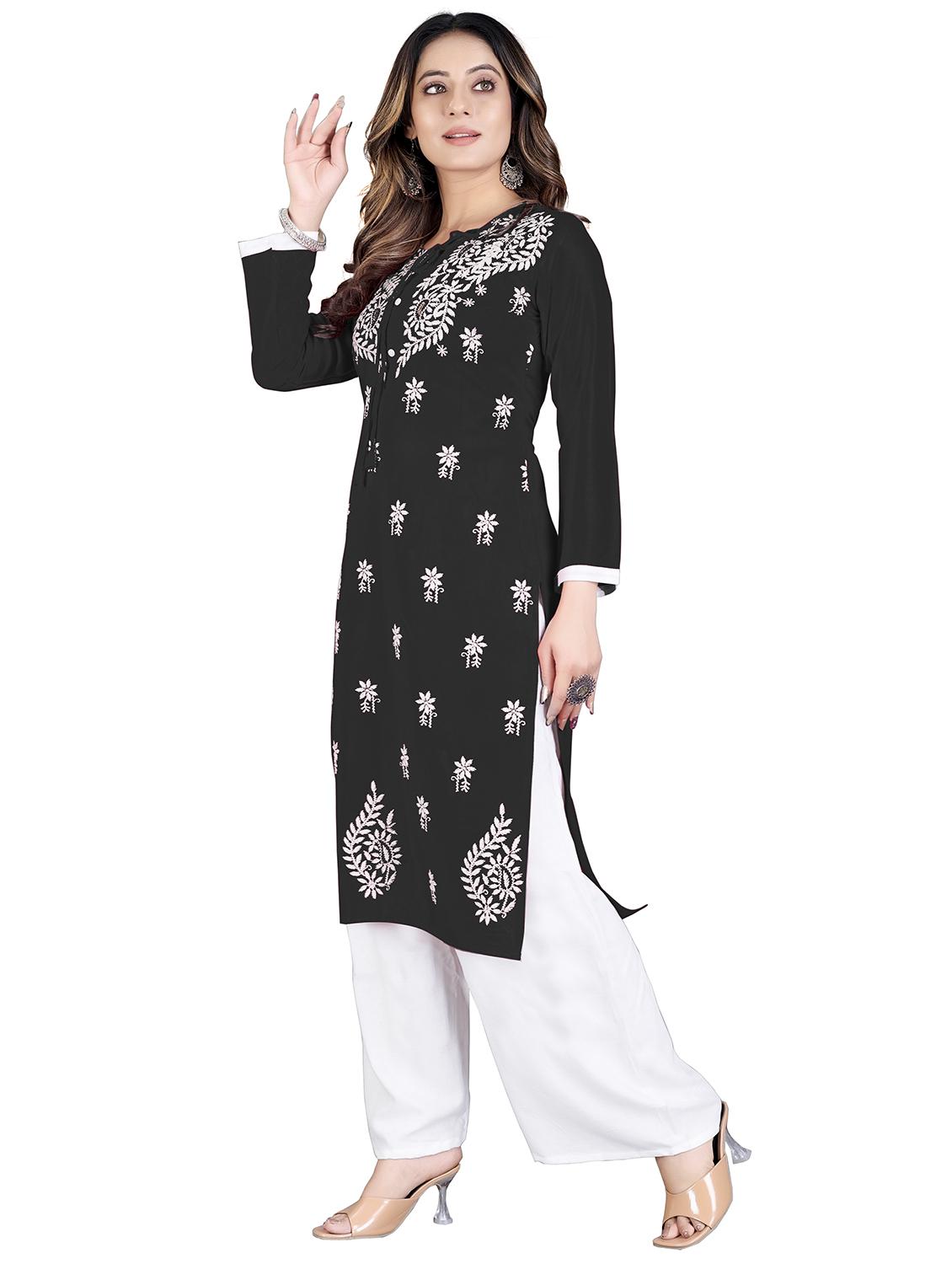 chikankari work straight kurta and palazzo set - 20321364 - Standard Image - 1