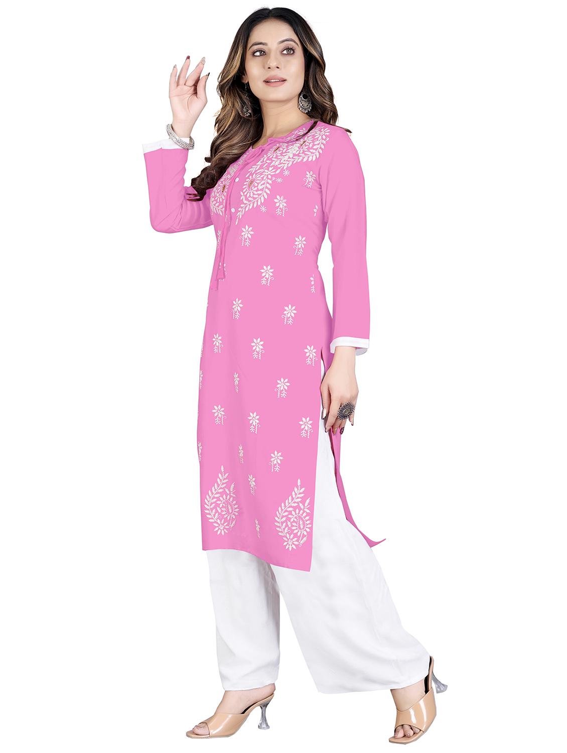 chikankari work straight kurta and palazzo set - 20321365 -  Standard Image - 1