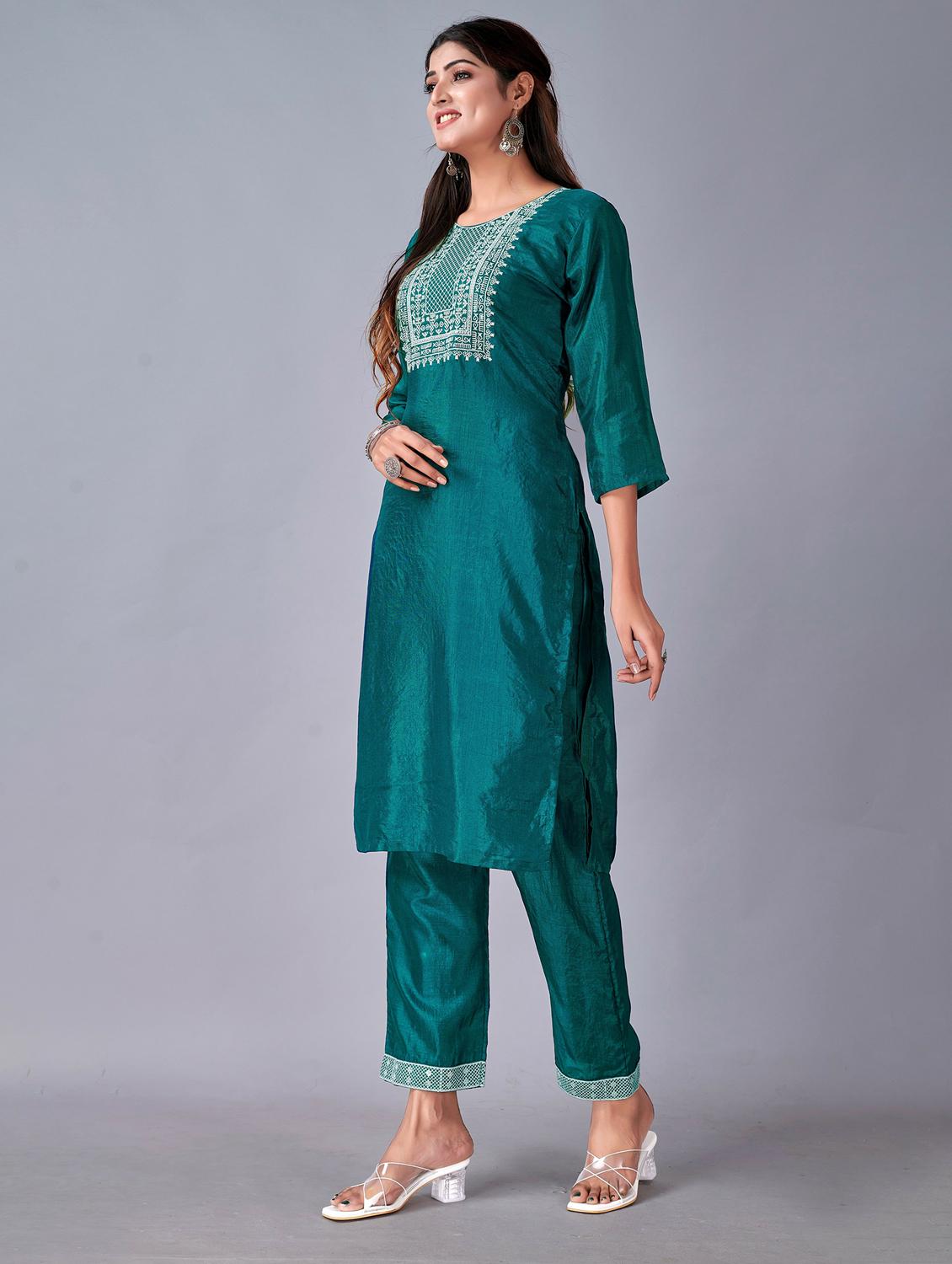 teal colored kurta pant set - 20321366 - Standard Image - 1